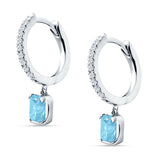 Emerald Cut Drop Dangle Hoop Earring Cubic Zirconia 925 Sterling Silver