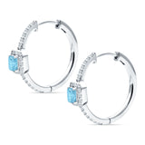 Emerald Cut Halo Hoop Earring Cubic Zirconia 925 Sterling Silver