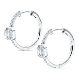 Emerald Cut Halo Hoop Earring Cubic Zirconia 925 Sterling Silver