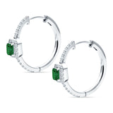 Emerald Cut Halo Hoop Earring Cubic Zirconia 925 Sterling Silver