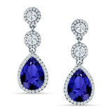 Pear Teardrop Halo Drop Dangle Earring Cubic Zirconia 925 Sterling Silver