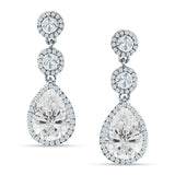 Pear Teardrop Halo Drop Dangle Earring Cubic Zirconia 925 Sterling Silver