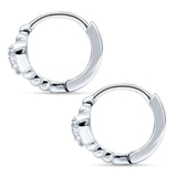 Heart Shaped Cubic Zirconia Beaded Huggie Hoop Earring 925 Sterling Silver
