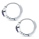 Heart Shaped Cubic Zirconia Beaded Huggie Hoop Earring 925 Sterling Silver