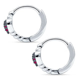 Heart Shaped Cubic Zirconia Beaded Huggie Hoop Earring 925 Sterling Silver