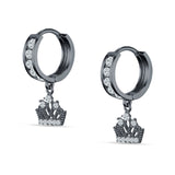 Princess Crown Hoop Earrings Cubic Zirconia 925 Sterling Silver