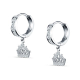 Princess Crown Hoop Earrings Cubic Zirconia 925 Sterling Silver