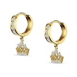 Princess Crown Hoop Earrings Cubic Zirconia 925 Sterling Silver