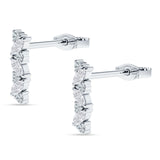 Marquise Zig Zag Bar Stud Earring Cubic Zirconia 925 Sterling Silver