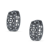 Art Deco Round Filigree Hoop Earring Cubic Zirconia 925 Sterling Silver