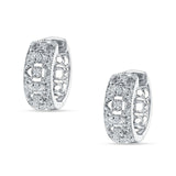 Art Deco Round Fiigree Hoop Earring Cubic Zirconia 925 Sterling Silver