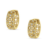 Art Deco Round Filigree Hoop Earring Cubic Zirconia 925 Sterling Silver
