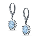 Oval Halo Flower Drop Dangle Leverback Earring Cubic Zirconia 925 Sterling Silver