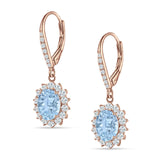 Oval Halo Flower Drop Dangle Leverback Earring Cubic Zirconia 925 Sterling Silver