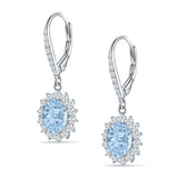 Oval Halo Flower Drop Dangle Leverback Earring Cubic Zirconia 925 Sterling Silver