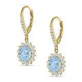 Oval Halo Flower Drop Dangle Leverback Earring Cubic Zirconia 925 Sterling Silver