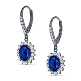 Oval Halo Flower Drop Dangle Leverback Earring Cubic Zirconia 925 Sterling Silver