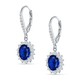 Oval Halo Flower Drop Dangle Leverback Earring Cubic Zirconia 925 Sterling Silver