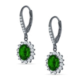 Oval Halo Flower Drop Dangle Leverback Earring Cubic Zirconia 925 Sterling Silver