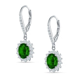 Oval Halo Flower Drop Dangle Leverback Earring Cubic Zirconia 925 Sterling Silver