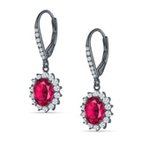 Oval Halo Flower Drop Dangle Leverback Earring Cubic Zirconia 925 Sterling Silver
