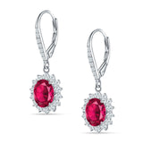 Oval Halo Flower Drop Dangle Leverback Earring Cubic Zirconia 925 Sterling Silver