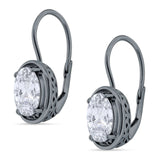Oval Solitaire Drop Dangle Leverback Earring Cubic Zirconia 925 Sterling Silver