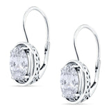 Oval Solitaire Drop Dangle Leverback Earring Cubic Zirconia 925 Sterling Silver