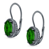 Oval Solitaire Drop Dangle Leverback Earring Cubic Zirconia 925 Sterling Silver