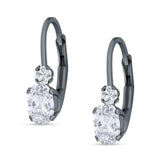 Oval Drop Dangle Charm Leverback Earring Cubic Zirconia 925 Sterling Silver