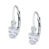 Oval Drop Dangle Charm Leverback Earring Cubic Zirconia 925 Sterling Silver