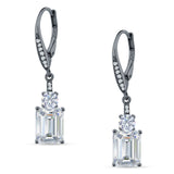 Emerald Cut Oblong Drop Dangle Leverback Earring Cubic Zrconia 925 Sterling Silver