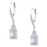 Emerald Cut Oblong Drop Dangle Leverback Earring Cubic Zrconia 925 Sterling Silver