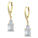 Emerald Cut Oblong Drop Dangle Leverback Earring Cubic Zrconia 925 Sterling Silver