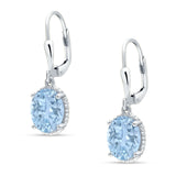 Oval Drop Dangle Leverback Earring Cubic Zirconia Solid 925 Sterling Silver