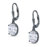 Oval Drop Dangle Leverback Earring Cubic Zirconia Solid 925 Sterling Silver