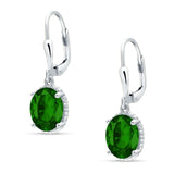 Oval Drop Dangle Leverback Earring Cubic Zirconia Solid 925 Sterling Silver