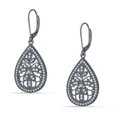 Pear Teardrop Filigree Drop Dangle Leverback Earring Cubic Zirconia 925 Sterling Silver