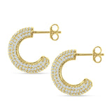 Half Circle Earrings Cubic Zirconia Cluster Stud 925 Sterling Silver