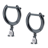 Pear Teardrop Charm Hoop Earring Cubic Zirconia 925 Sterling Silver