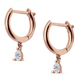 Pear Teardrop Charm Hoop Earring Cubic Zirconia 925 Sterling Silver