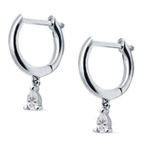 Pear Teardrop Charm Hoop Earring Cubic Zirconia 925 Sterling Silver