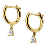 Pear Teardrop Charm Hoop Earring Cubic Zirconia 925 Sterling Silver