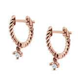 Twisted Rope Dangling Solitaire Hoop Earring Cubic Zirconia 925 Sterling Silver