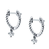 Twisted Rope Dangling Solitaire Hoop Earring Cubic Zirconia 925 Sterling Silver