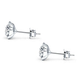 Rose Flower Stud Earrings 8.5mm Cubic Zirconia Solid 925 Sterling Silver
