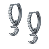 Crescent Moon Charm Huggie Hoop Earring Cubic Zirconia 925 Sterling Silver