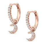 Crescent Moon Charm Huggie Hoop Earring Cubic Zirconia 925 Sterling Silver