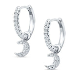 Crescent Moon Charm Huggie Hoop Earring Cubic Zirconia 925 Sterling Silver