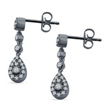 Pear Teardrop Halo Charm Drop Stud Earring Cubic Zirconia 925 Sterling Silver